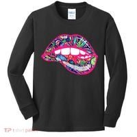 Biting Lips 420 Weed Cannabis Marijuana Stoner Gift Kids Long Sleeve Shirt thumb 0