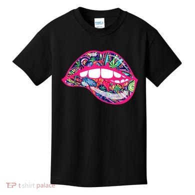 Biting Lips 420 Weed Cannabis Marijuana Stoner Gift Kids T-Shirt