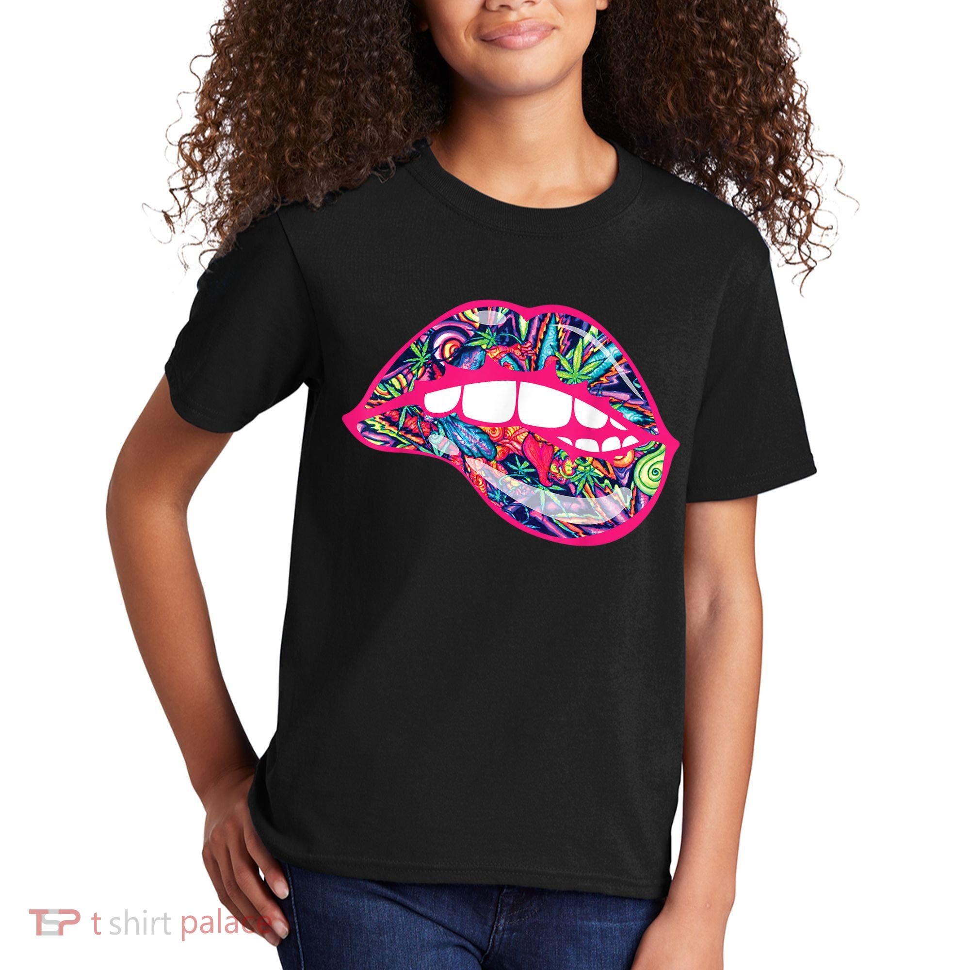 Biting Lips 420 Weed Cannabis Marijuana Stoner Gift Kids T-Shirt