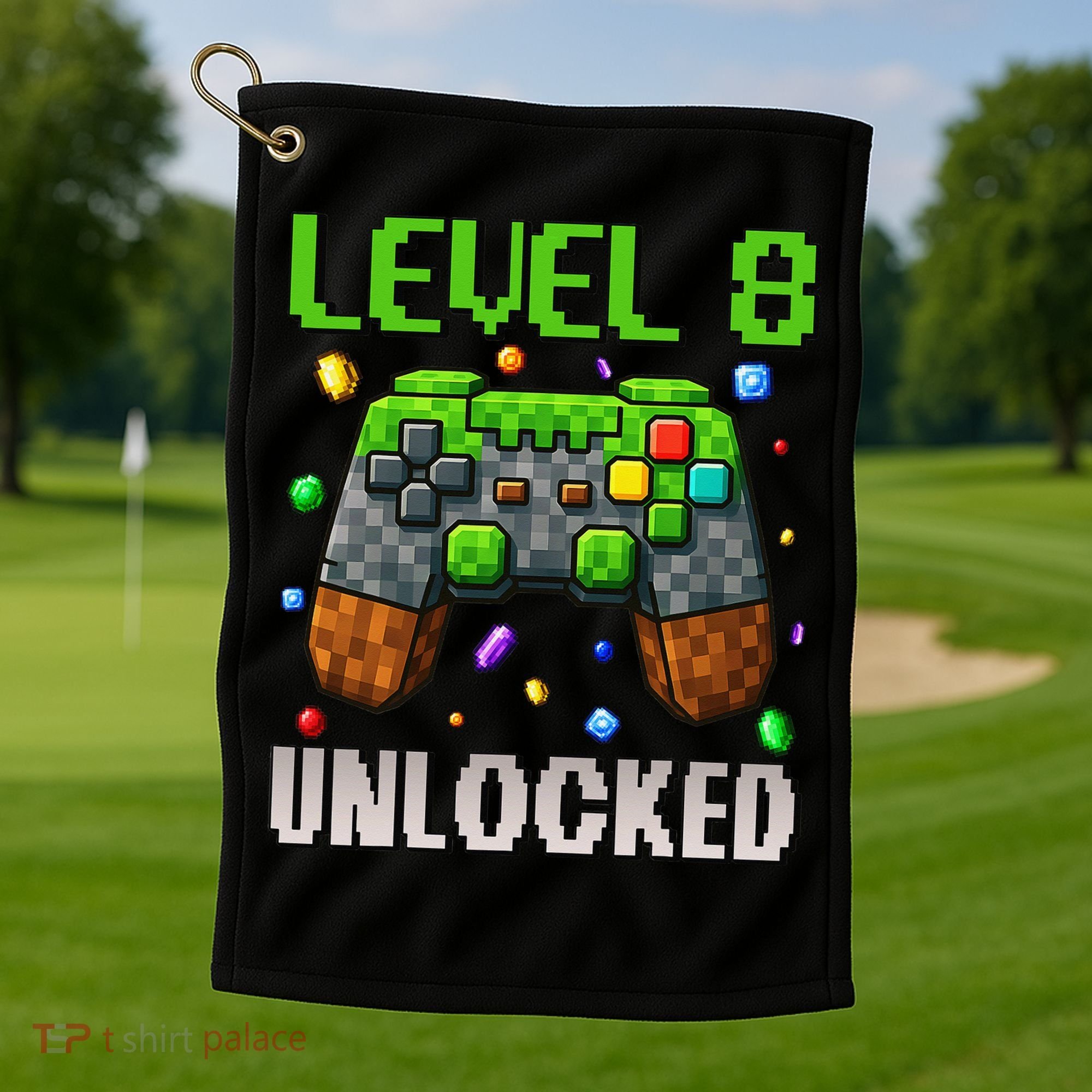 Birthday Level 8 Unlocked 8th Birthday Game Pixel Gift Golf Towel