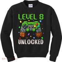 Birthday Level 8 Unlocked 8th Birthday Game Pixel Gift Kids Sweatshirt thumb 0