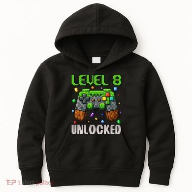 Birthday Level 8 Unlocked 8th Birthday Game Pixel Gift Kids Hoodie