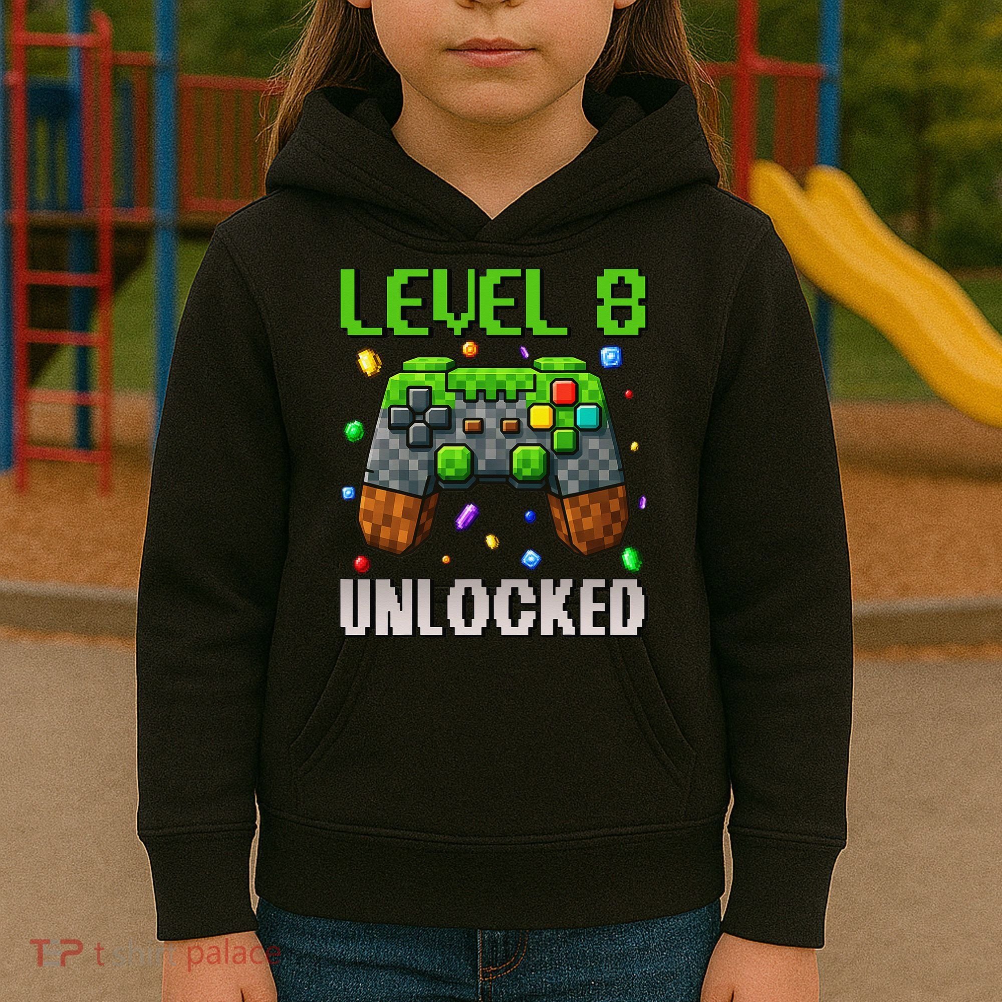 Birthday Level 8 Unlocked 8th Birthday Game Pixel Gift Kids Hoodie