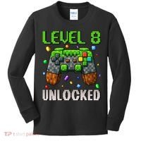 Birthday Level 8 Unlocked 8th Birthday Game Pixel Gift Kids Long Sleeve Shirt thumb 0