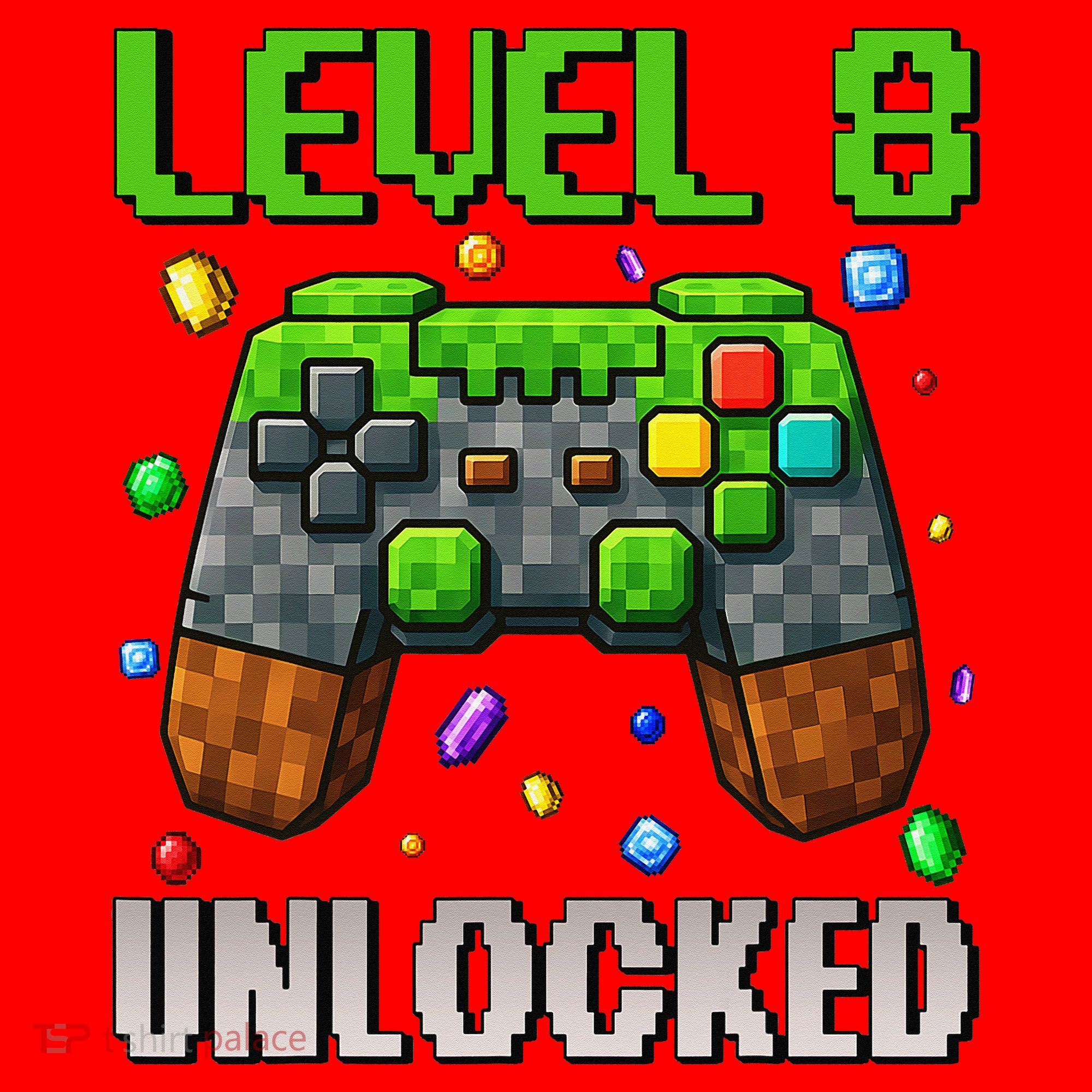 Birthday Level 8 Unlocked 8th Birthday Game Pixel Gift Santa Hat