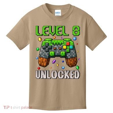 Birthday Level 8 Unlocked 8th Birthday Game Pixel Gift Kids T-Shirt