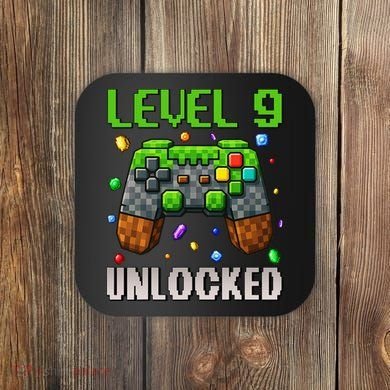 Birthday Level 9 Unlocked 9th Birthday Game Pixel Gift Coaster
