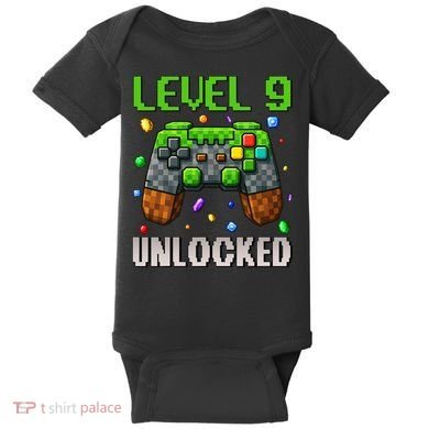 Birthday Level 9 Unlocked 9th Birthday Game Pixel Gift Baby Bodysuit