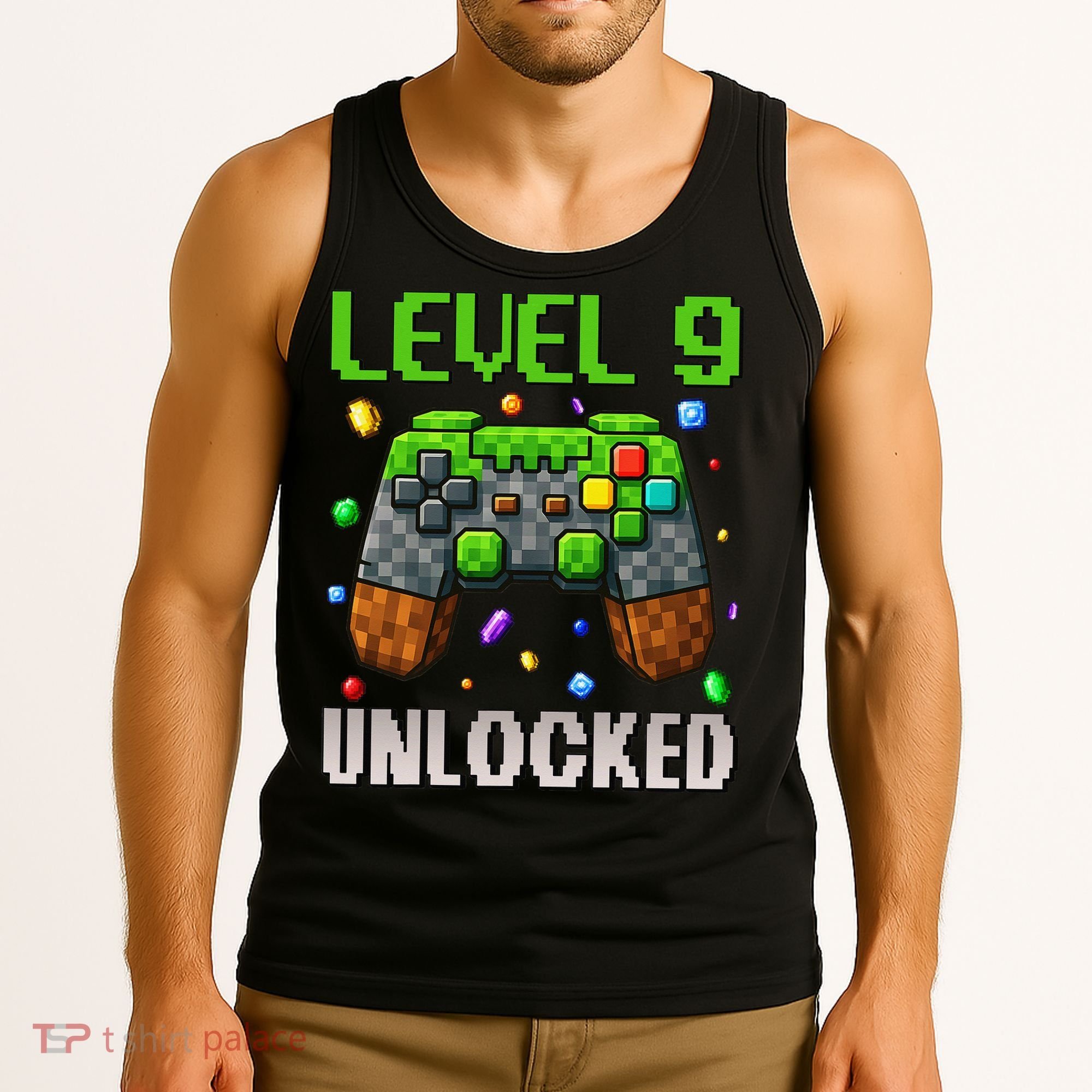 Birthday Level 9 Unlocked 9th Birthday Game Pixel Gift Tank Top