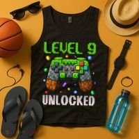 Birthday Level 9 Unlocked 9th Birthday Game Pixel Gift Tank Top thumb 4