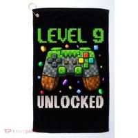 Birthday Level 9 Unlocked 9th Birthday Game Pixel Gift Golf Towel thumb 0