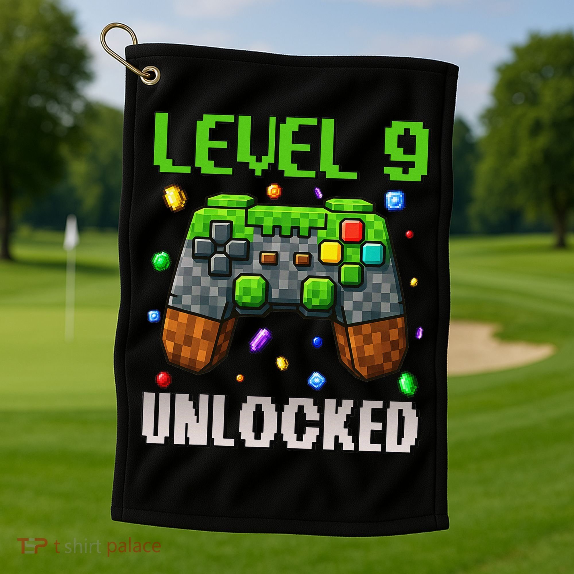 Birthday Level 9 Unlocked 9th Birthday Game Pixel Gift Golf Towel