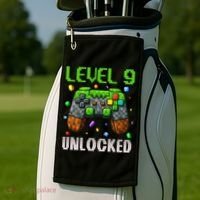 Birthday Level 9 Unlocked 9th Birthday Game Pixel Gift Golf Towel thumb 2
