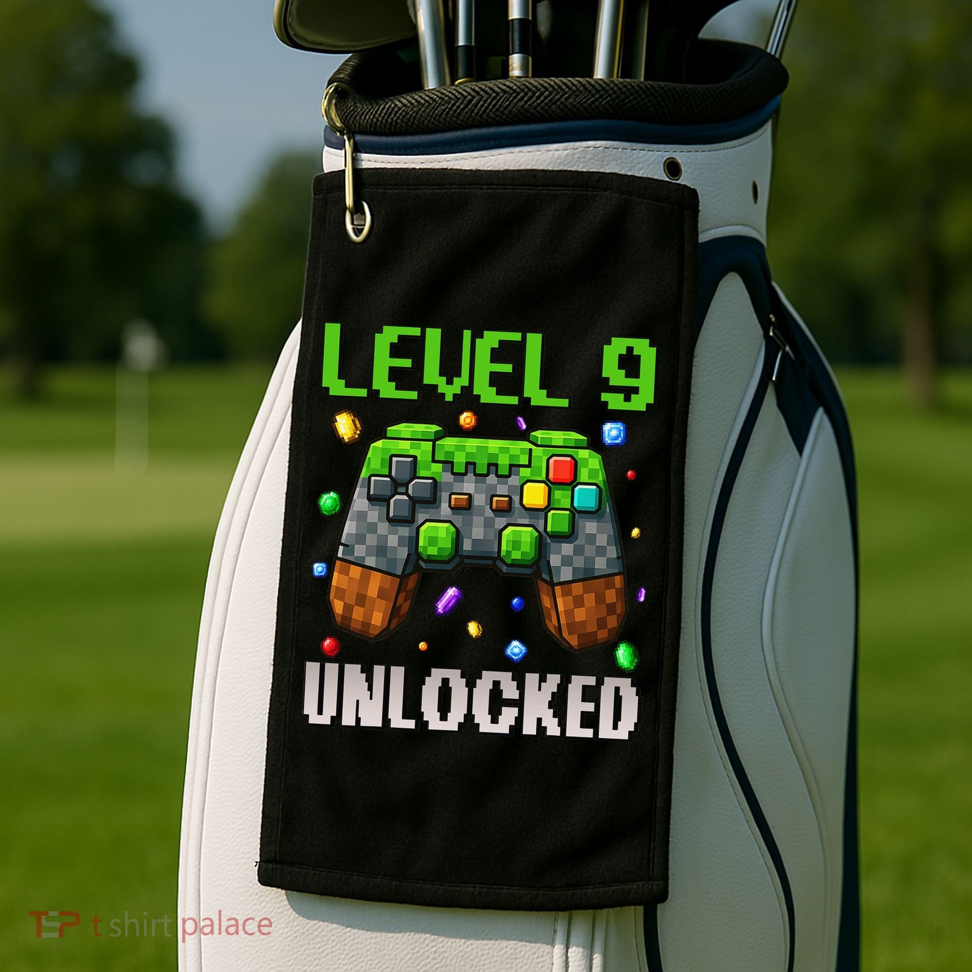 Birthday Level 9 Unlocked 9th Birthday Game Pixel Gift Golf Towel