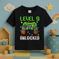 Birthday Level 9 Unlocked 9th Birthday Game Pixel Gift Toddler T-Shirt thumb 3