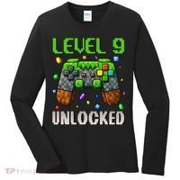 Birthday Level 9 Unlocked 9th Birthday Game Pixel Gift Women's Long Sleeve Shirt thumb 0