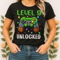 Birthday Level 9 Unlocked 9th Birthday Game Pixel Gift Women's T-Shirt thumb 2