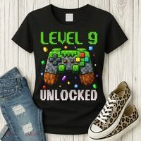 Birthday Level 9 Unlocked 9th Birthday Game Pixel Gift Women's T-Shirt thumb 3