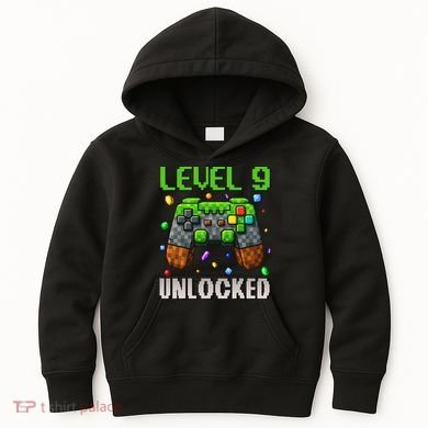Birthday Level 9 Unlocked 9th Birthday Game Pixel Gift Kids Hoodie