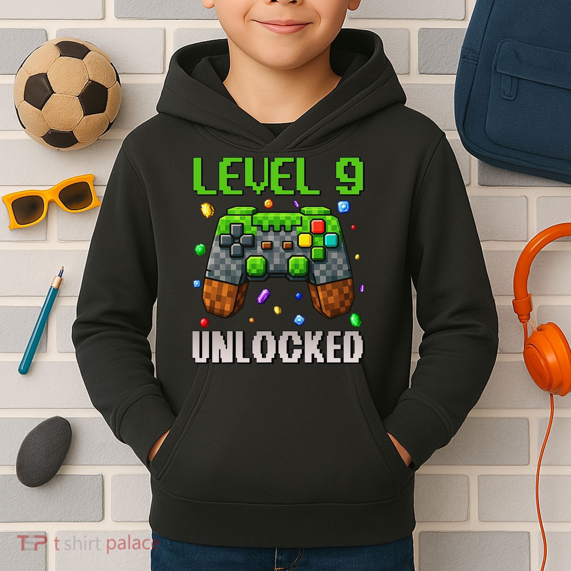 Birthday Level 9 Unlocked 9th Birthday Game Pixel Gift Kids Hoodie