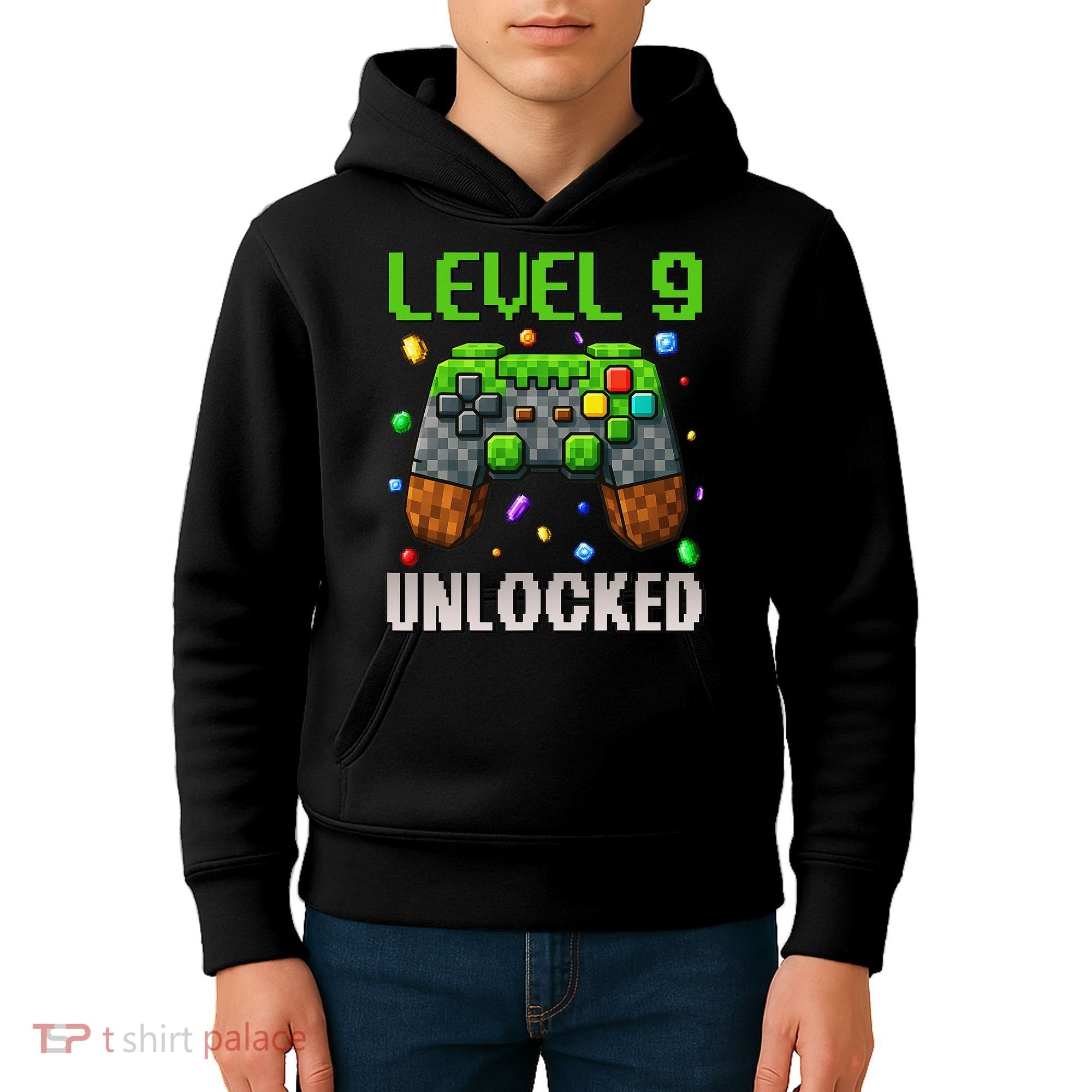 Birthday Level 9 Unlocked 9th Birthday Game Pixel Gift Kids Hoodie