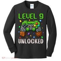 Birthday Level 9 Unlocked 9th Birthday Game Pixel Gift Kids Long Sleeve Shirt thumb 0