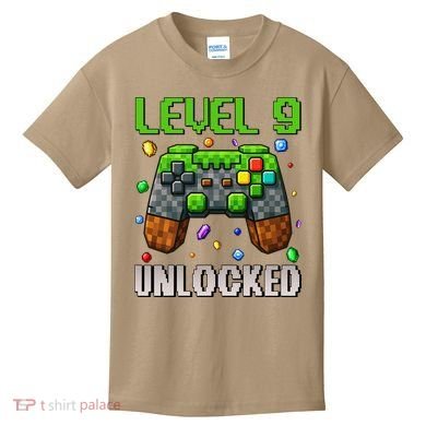 Birthday Level 9 Unlocked 9th Birthday Game Pixel Gift Kids T-Shirt