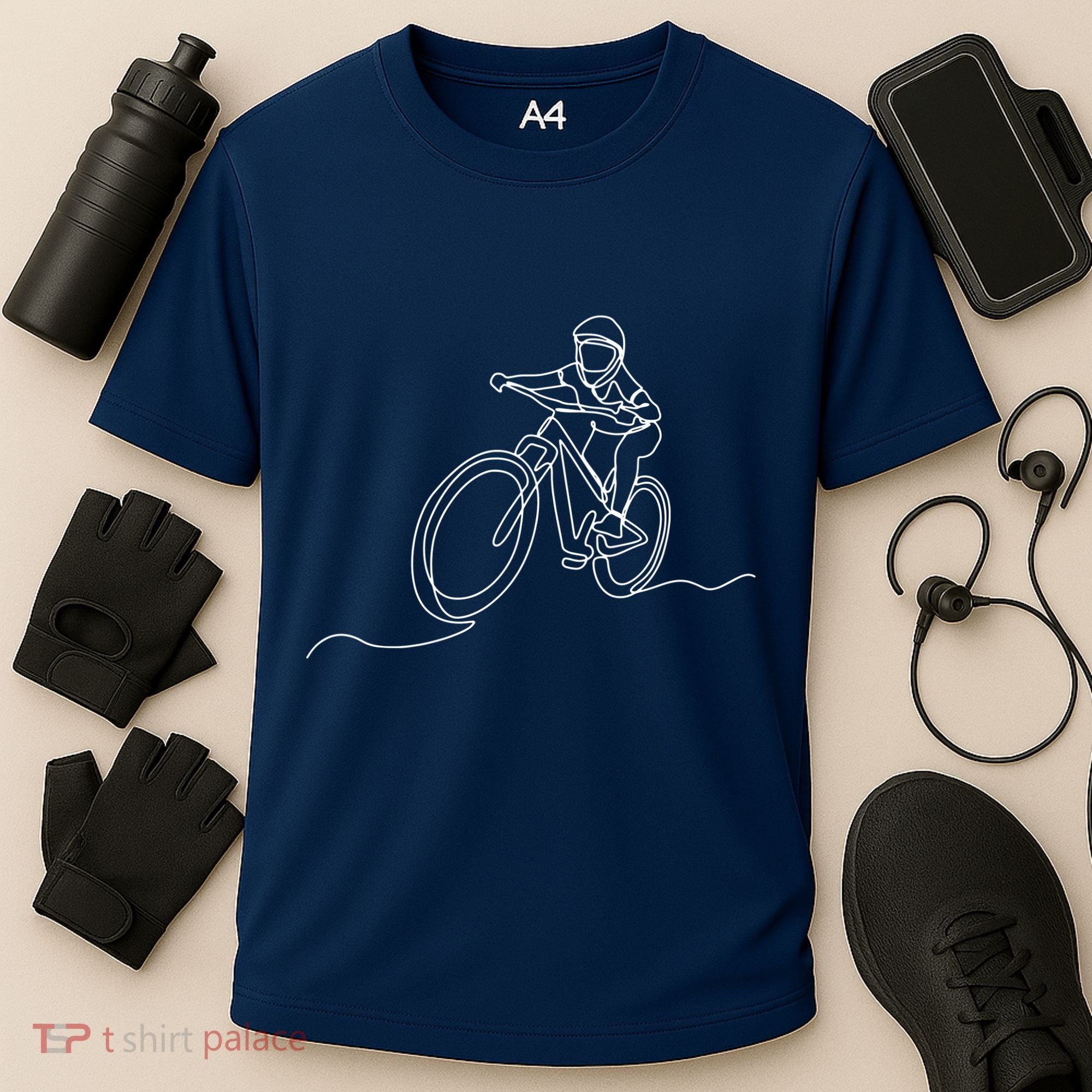 Bicycle Line Art Drawing Mountain Bike Cooling Performance Crew T-Shirt