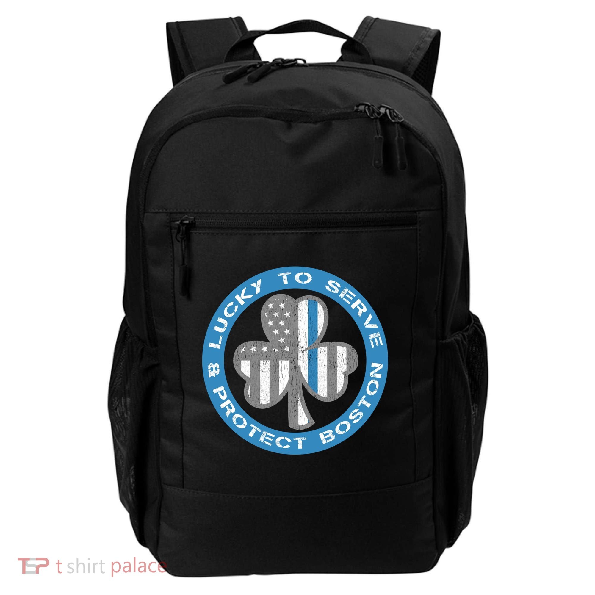 Blue Line American Flag Gift Boston Police St Patricks Day Cute Gift Backpack
