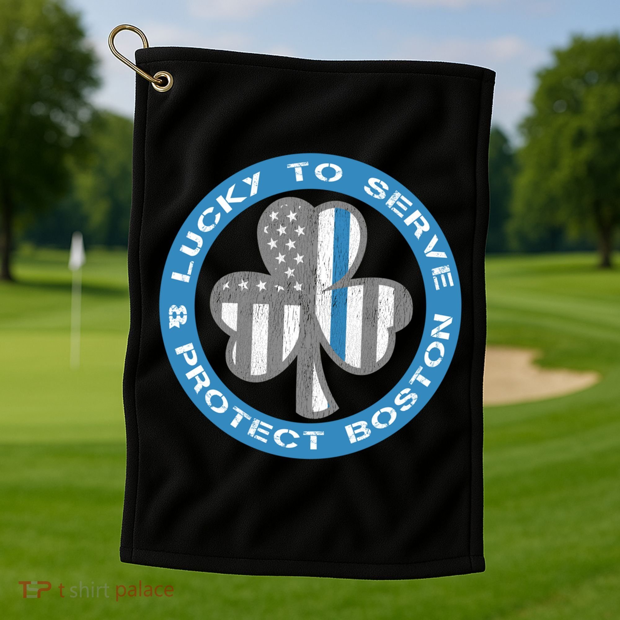 Blue Line American Flag Gift Boston Police St Patricks Day Cute Gift Golf Towel
