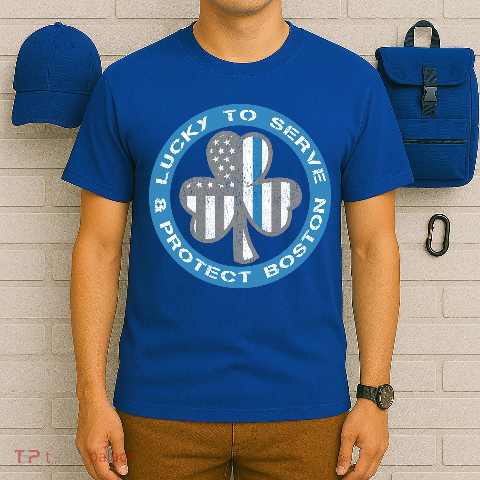 Blue Line American Flag Gift Boston Police St Patricks Day Cute Gift T-Shirt