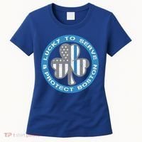 Blue Line American Flag Gift Boston Police St Patricks Day Cute Gift Women's T-Shirt thumb 0