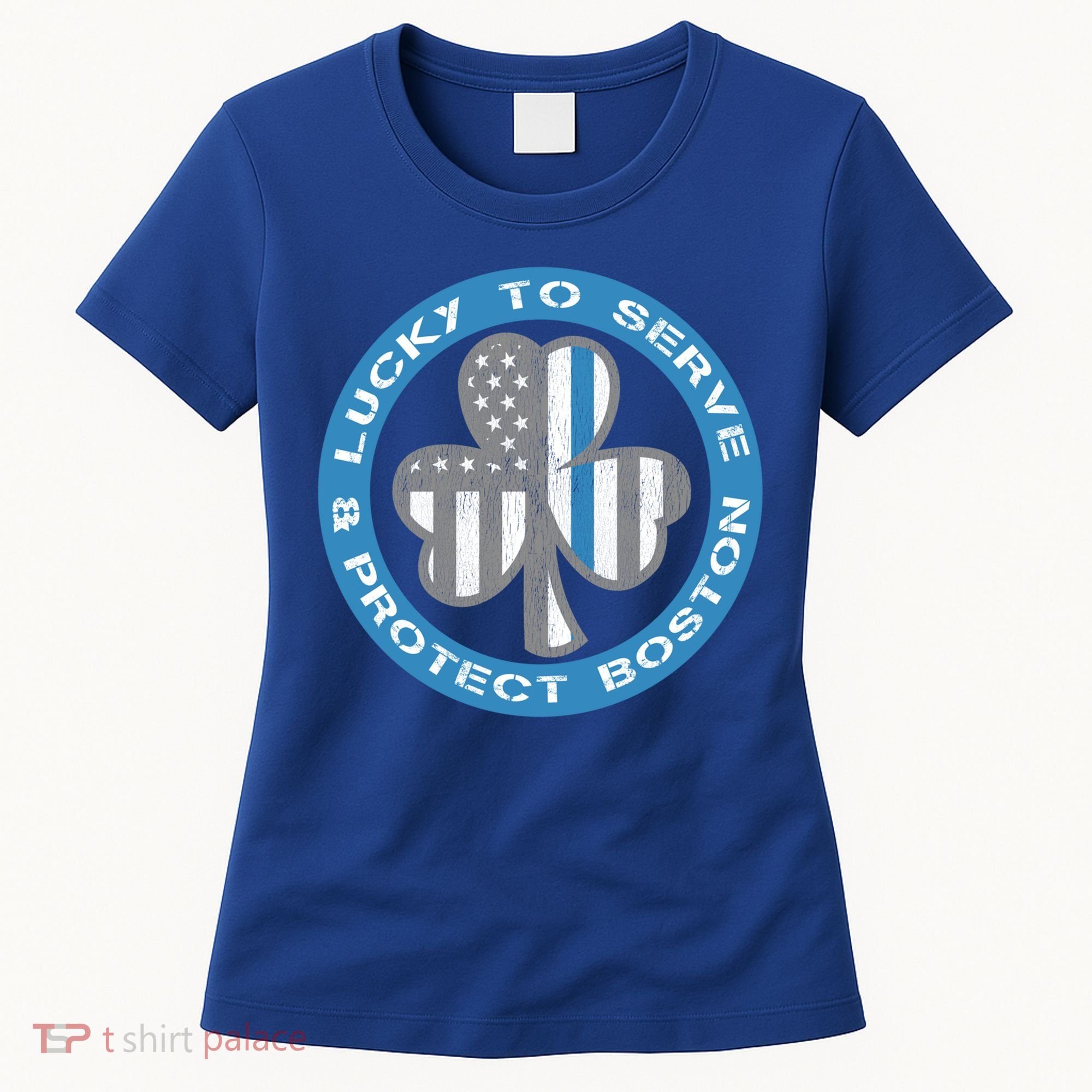 Blue Line American Flag Gift Boston Police St Patricks Day Cute Gift Women's T-Shirt