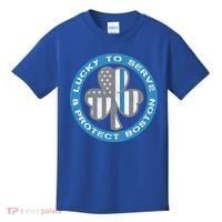 Blue Line American Flag Gift Boston Police St Patricks Day Cute Gift Kids T-Shirt thumb 0