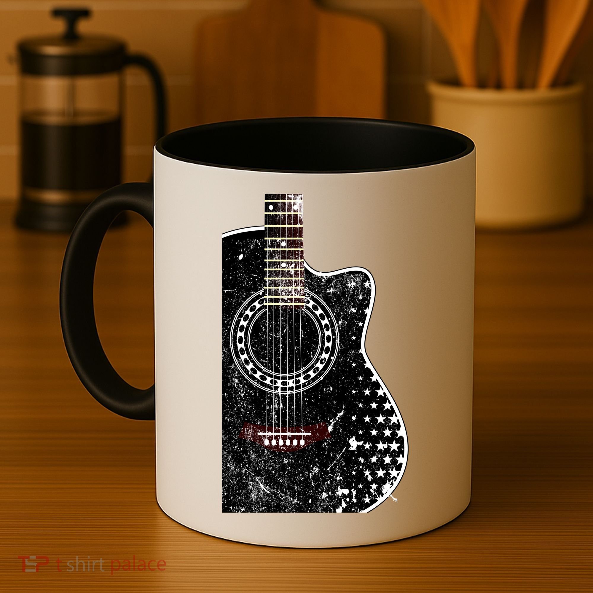 Black Acoustic Guitar Grunge Coffee Mug