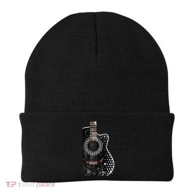 Black Acoustic Guitar Grunge Beanie
