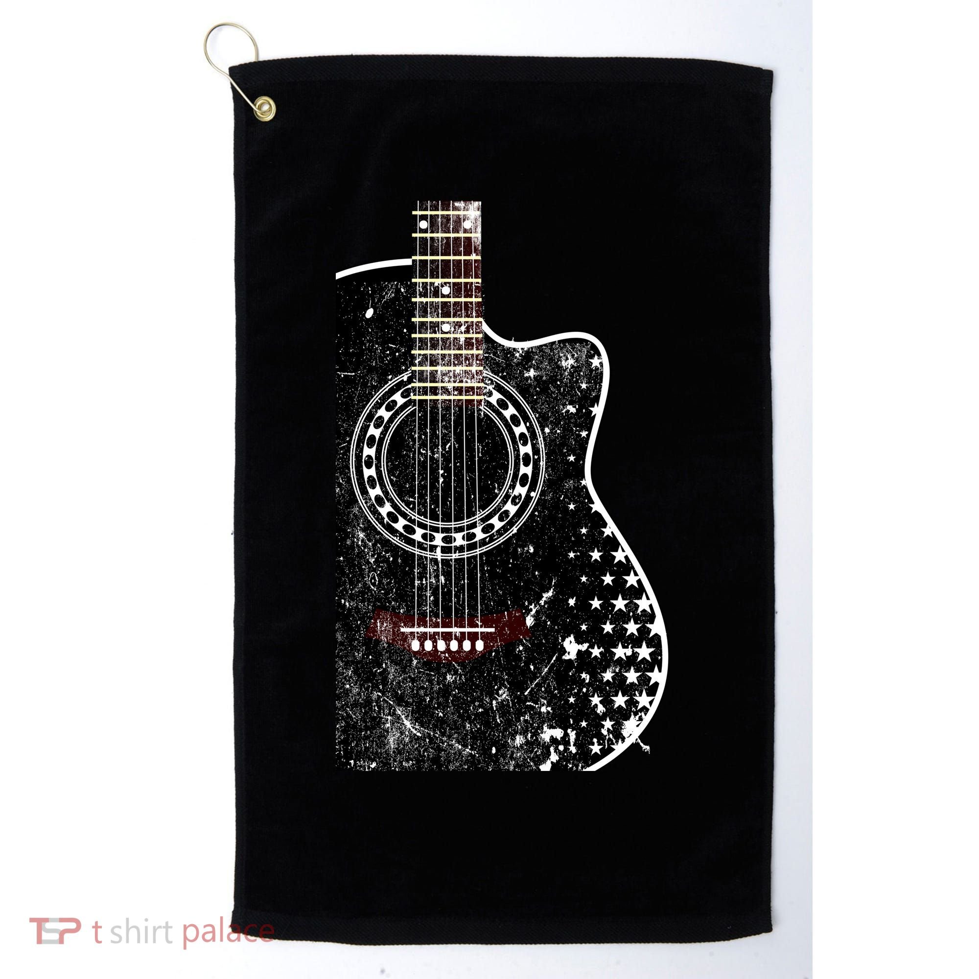Black Acoustic Guitar Grunge Golf Towel