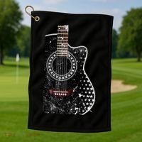 Black Acoustic Guitar Grunge Golf Towel thumb 1