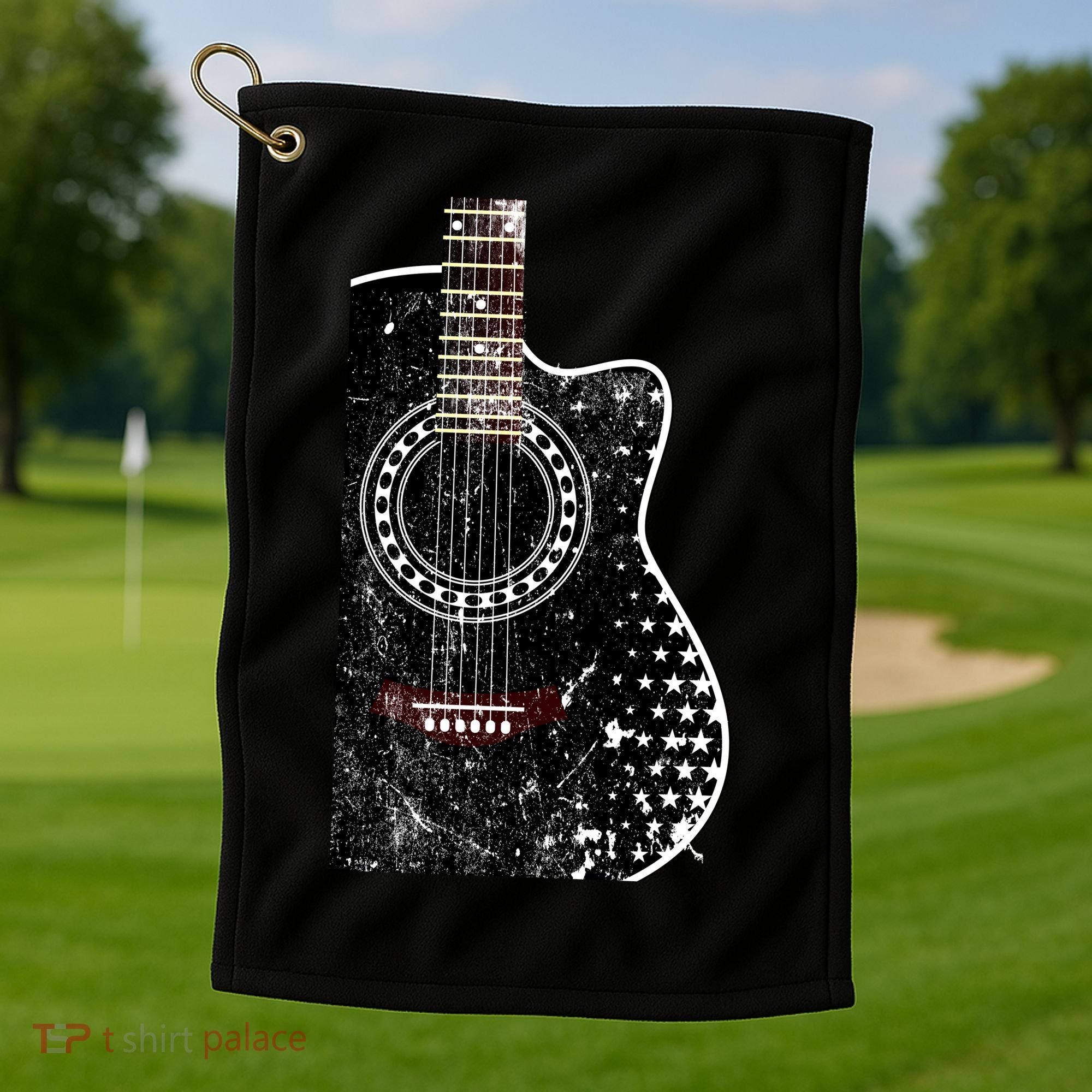 Black Acoustic Guitar Grunge Golf Towel