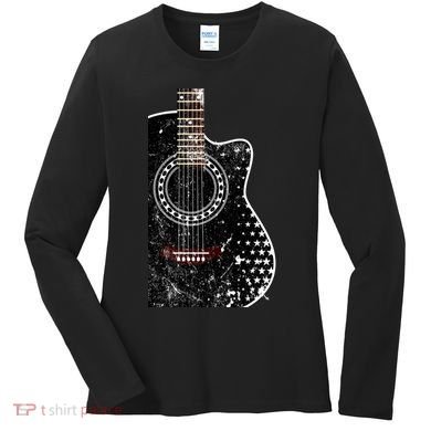 Black Acoustic Guitar Grunge Women's Long Sleeve Shirt