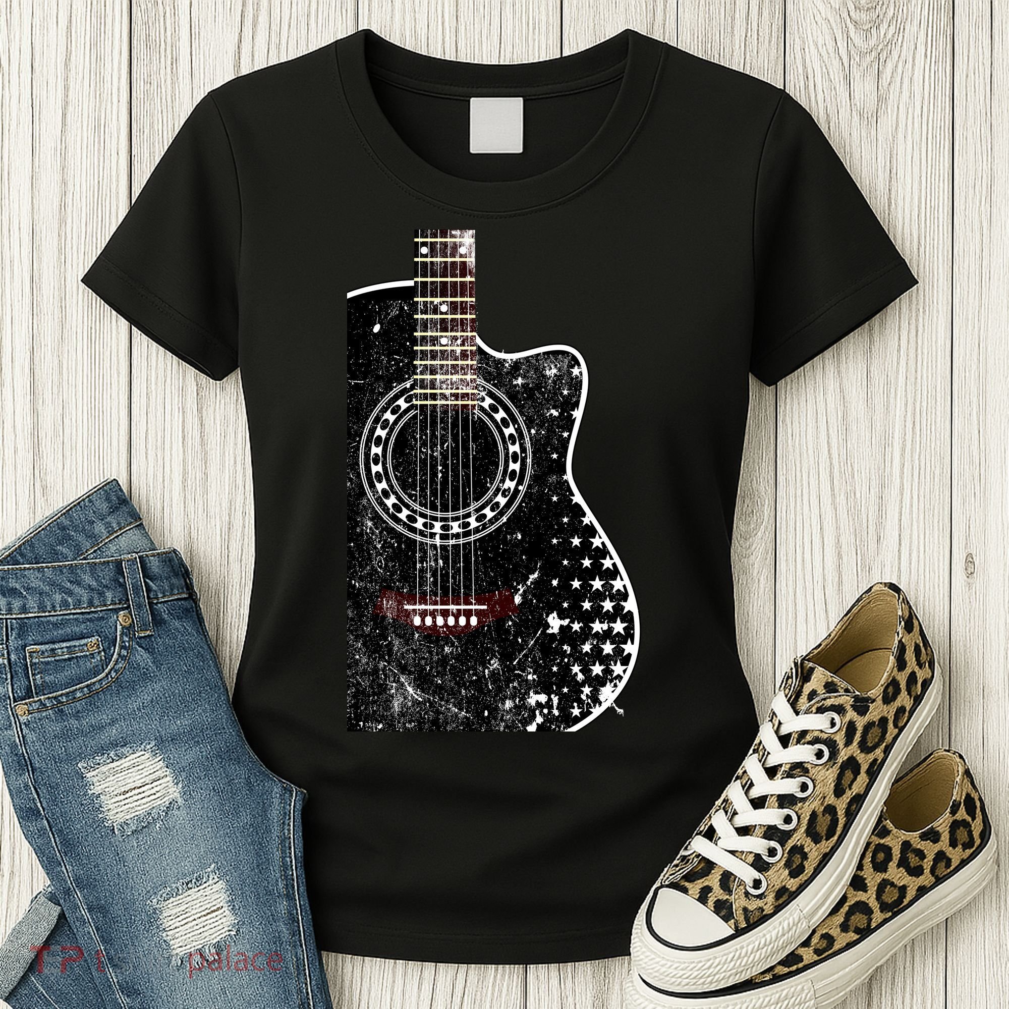 Black Acoustic Guitar Grunge Women's T-Shirt