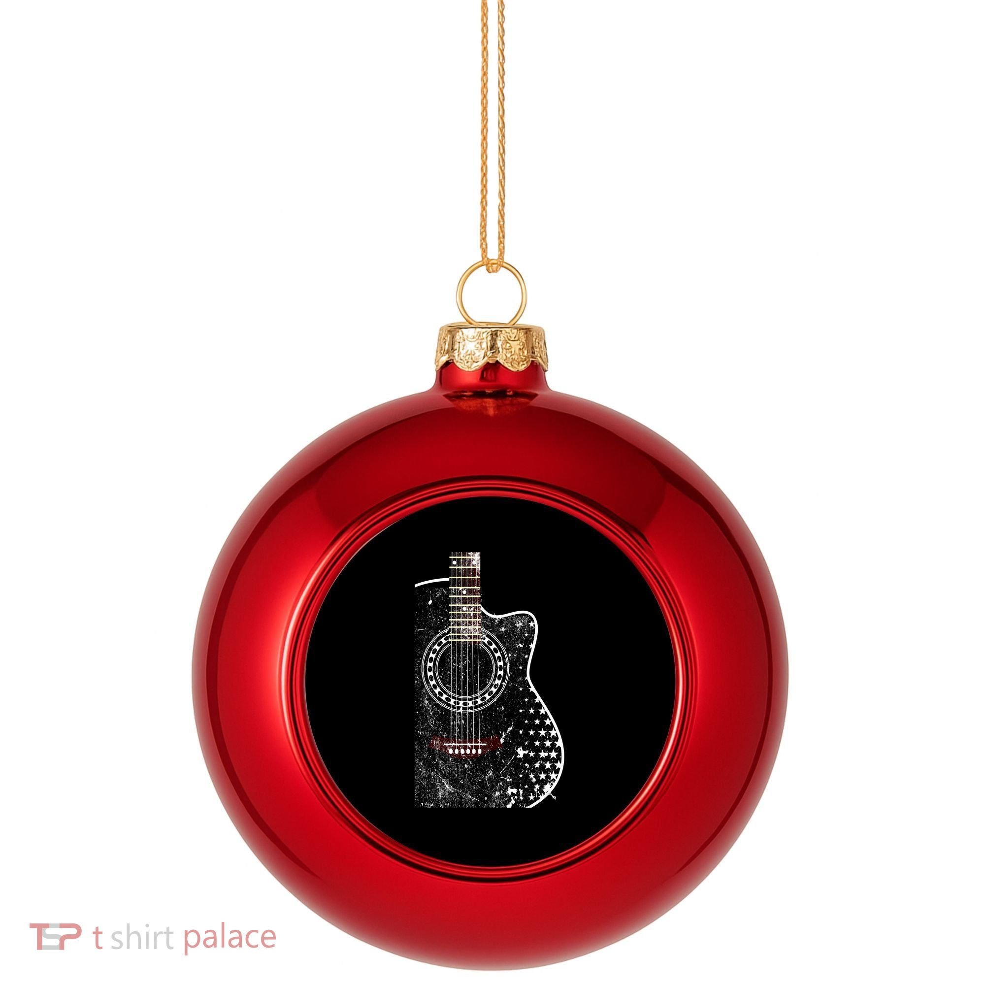 Black Acoustic Guitar Grunge Plastic Christmas Ball Ornament