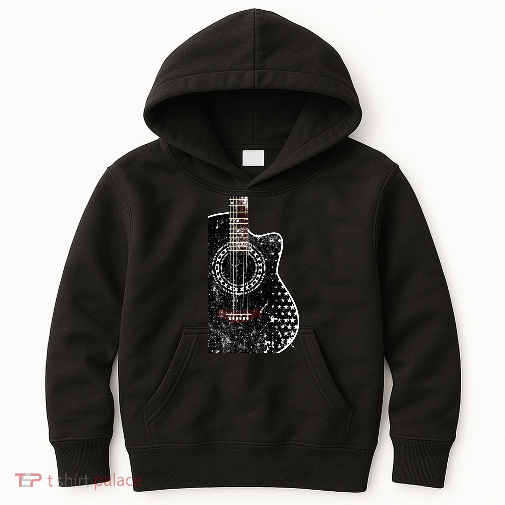 Black Acoustic Guitar Grunge Kids Hoodie