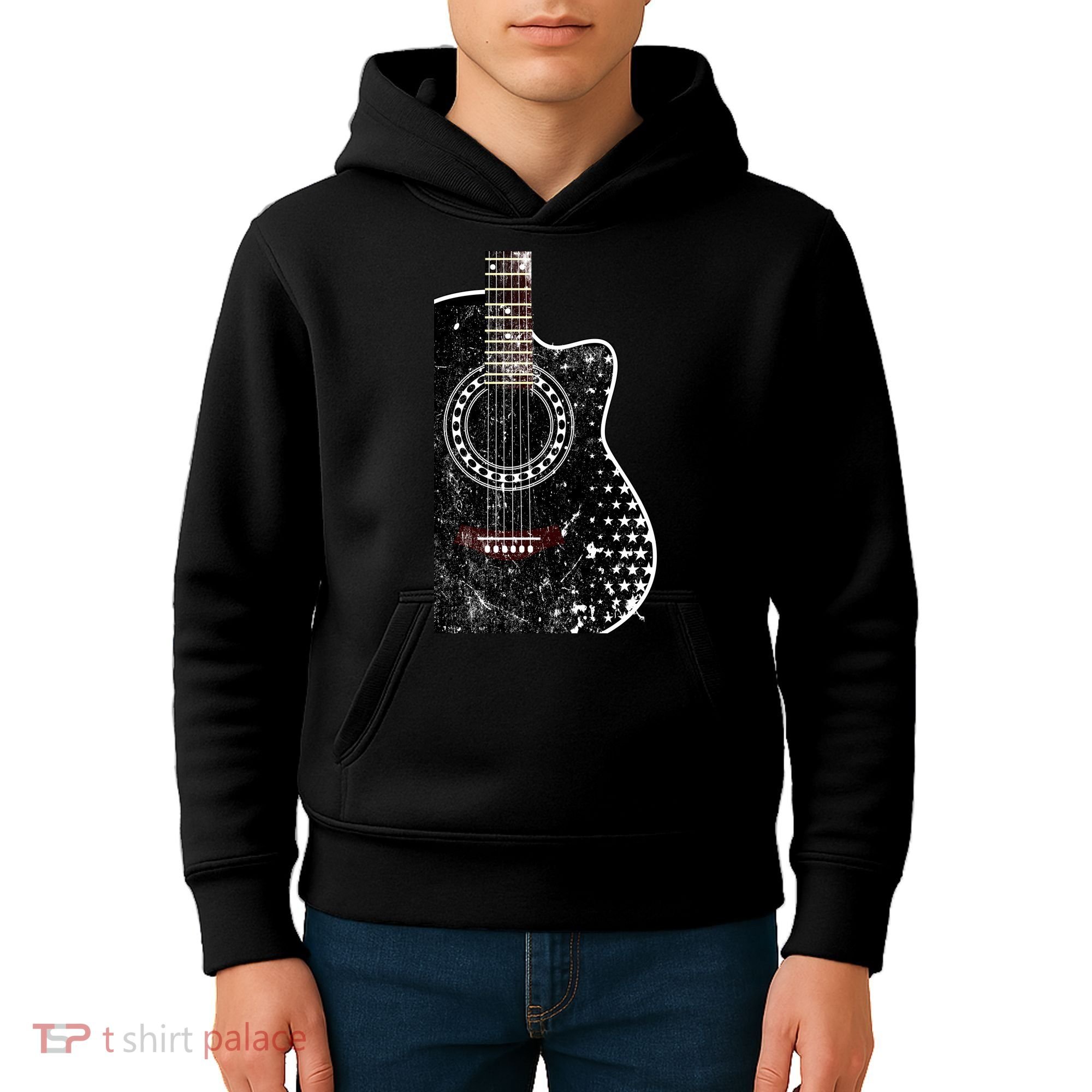 Black Acoustic Guitar Grunge Kids Hoodie