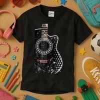 Black Acoustic Guitar Grunge Kids T-Shirt thumb 3