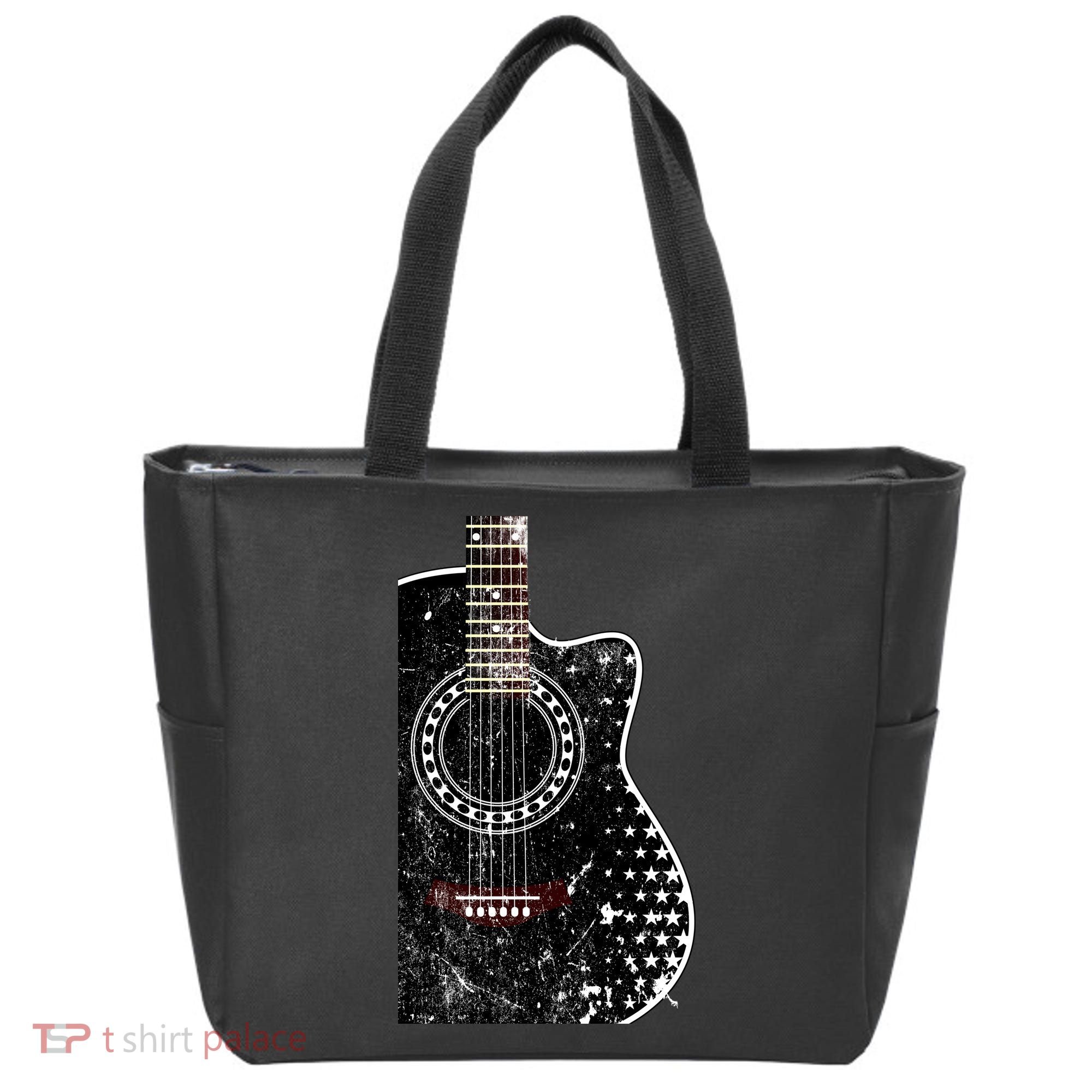 Black Acoustic Guitar Grunge Tote Bag