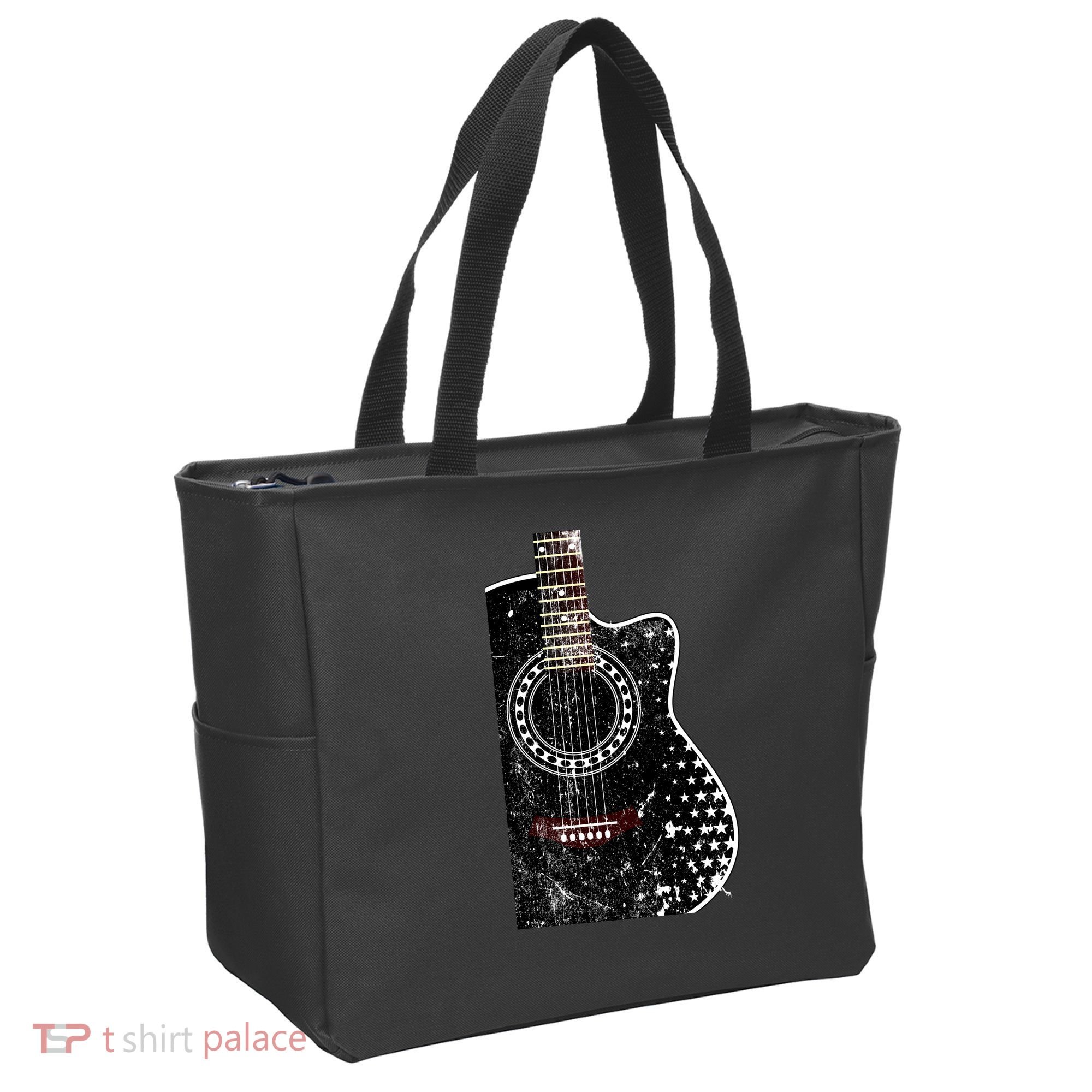 Black Acoustic Guitar Grunge Tote Bag