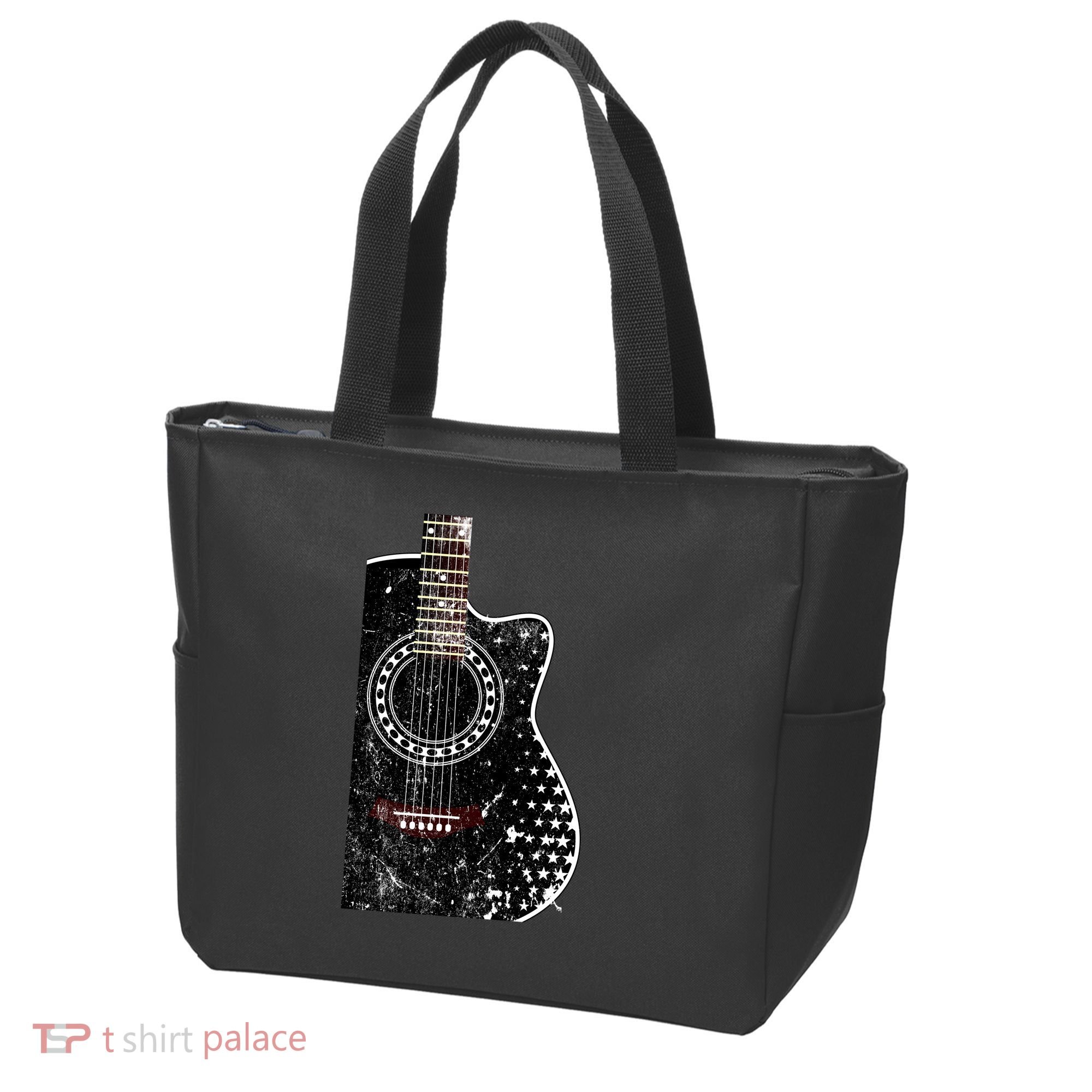 Black Acoustic Guitar Grunge Tote Bag
