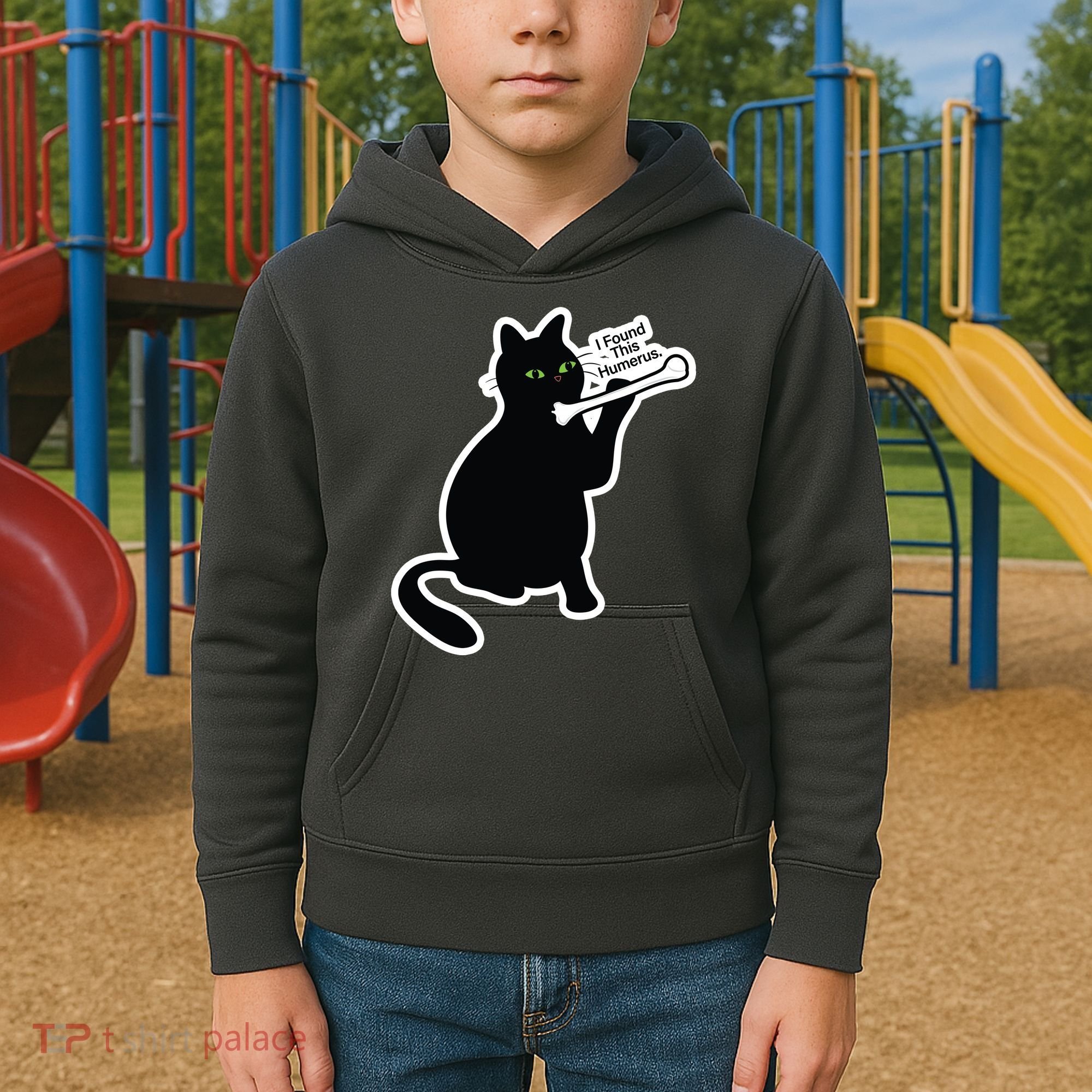 Black Cat I Found This Humerus Funny Kids Hoodie