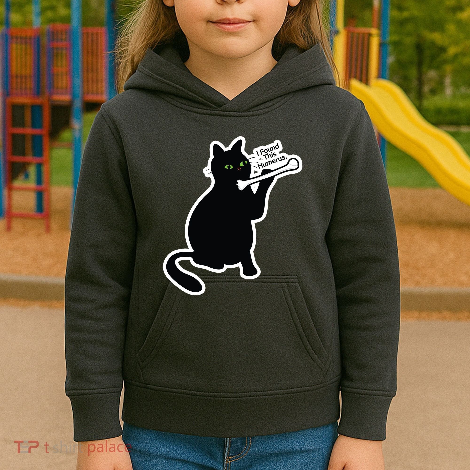 Black Cat I Found This Humerus Funny Kids Hoodie